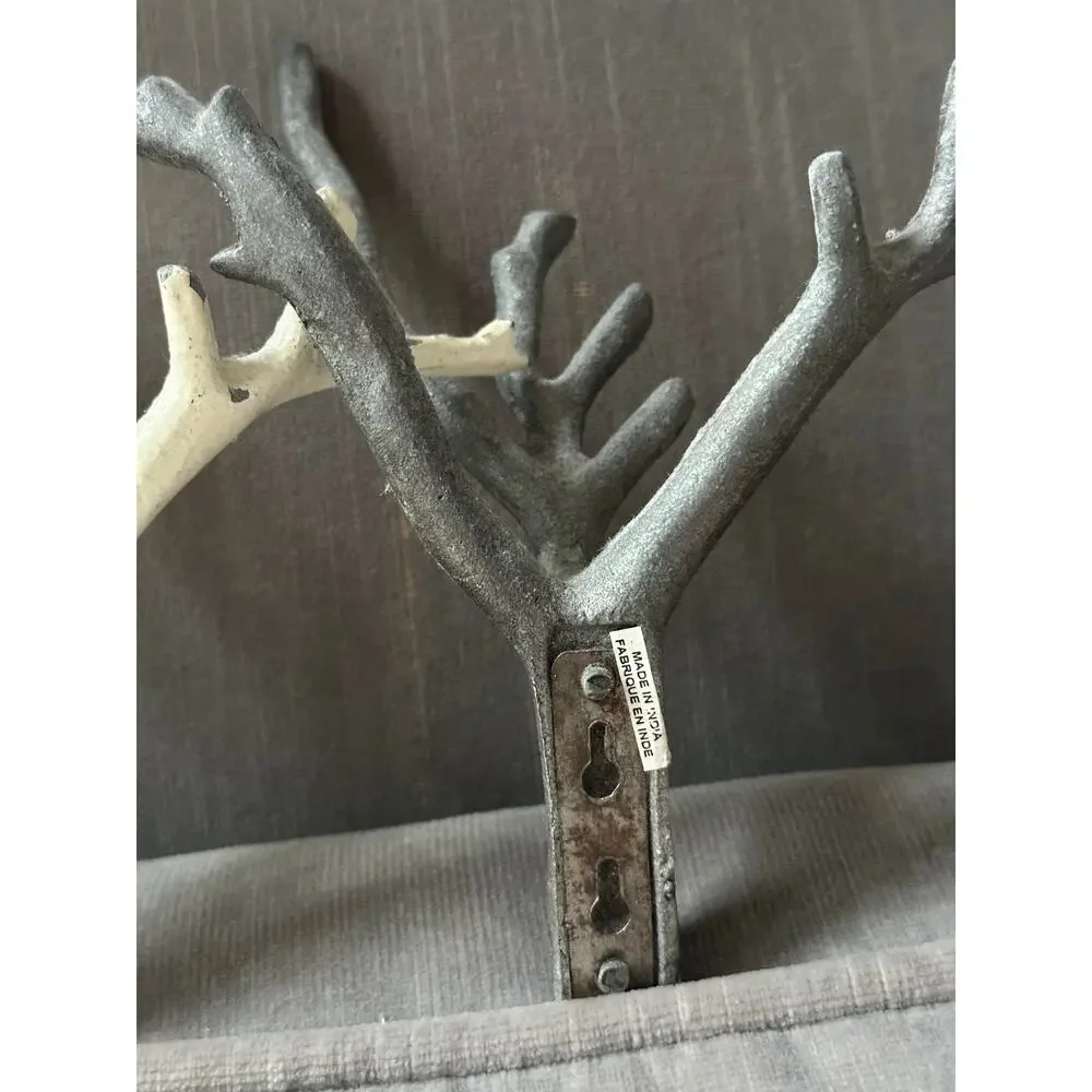 2 Tree Branch Wall Hooks Cast Iron Towel Hat Hanger white gray modern set
